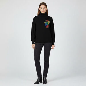 Vintage Emilia Saachi black turtleneck embroidered floral design size 44 large